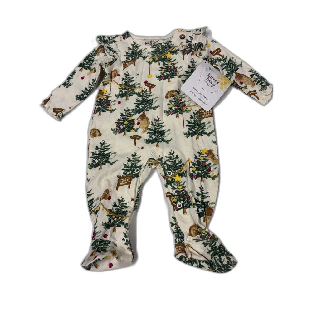 Burt's Bees Baby Organic Cotton Christmas Tree Footed Sleeper NNB NWT Holiday